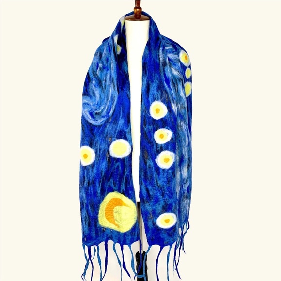 pomegranate Moon Accessories - Van Gogh Starry Night Merino Wool Scarf